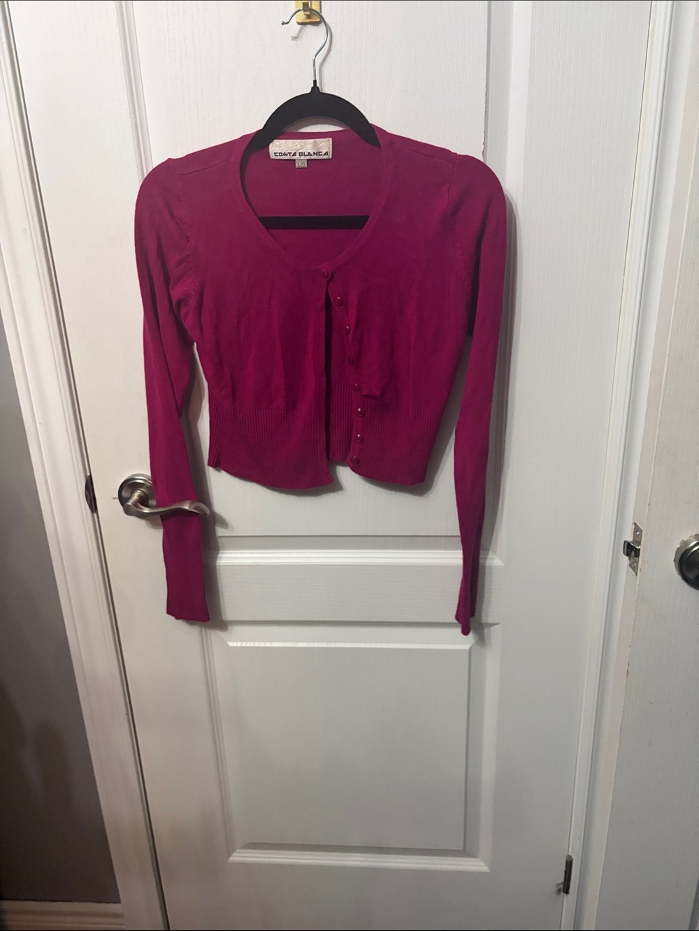Costa Blanca Raspberry Pink Cropped Button-Front Cardigan